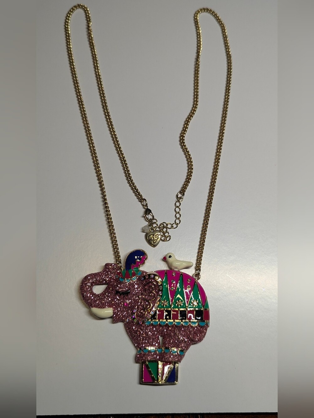 Betsey Johnson Gold-Tone Pink & Green Elephant Pendant Necklace